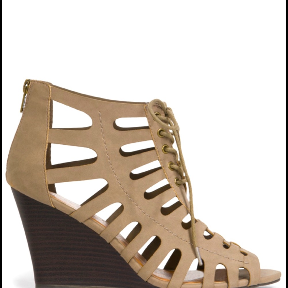 Just Fab Taupe Caged Wedge